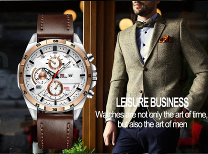 Top Men Watch Sports Style 46mm Large Leather Racing Style Casual Fashion Original Black Rose Gold Calendar Quartz Watch Relogio